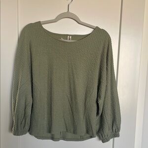 Anthropologie Green Puff Sleeve Ribbed Blouse